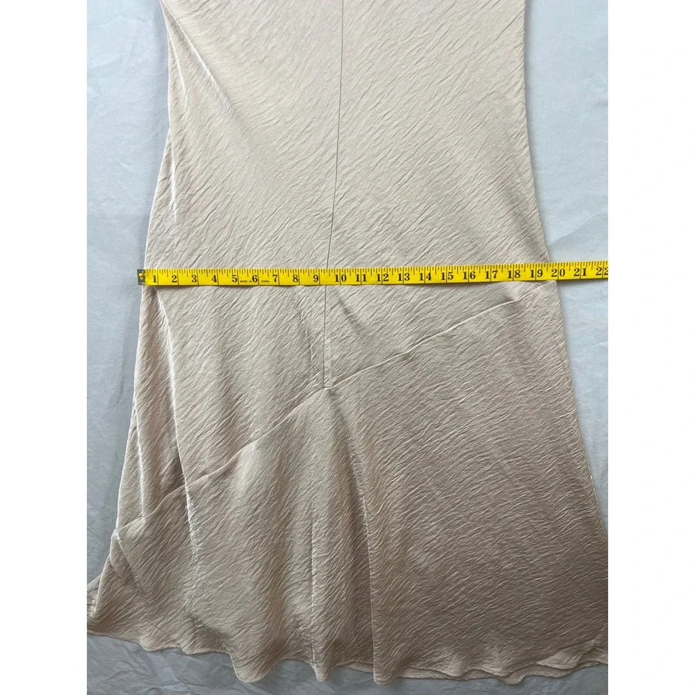 Abercrombie & Fitch Maxi Dress Women LP Champagne Crinkle Satin Asymmetric Lined